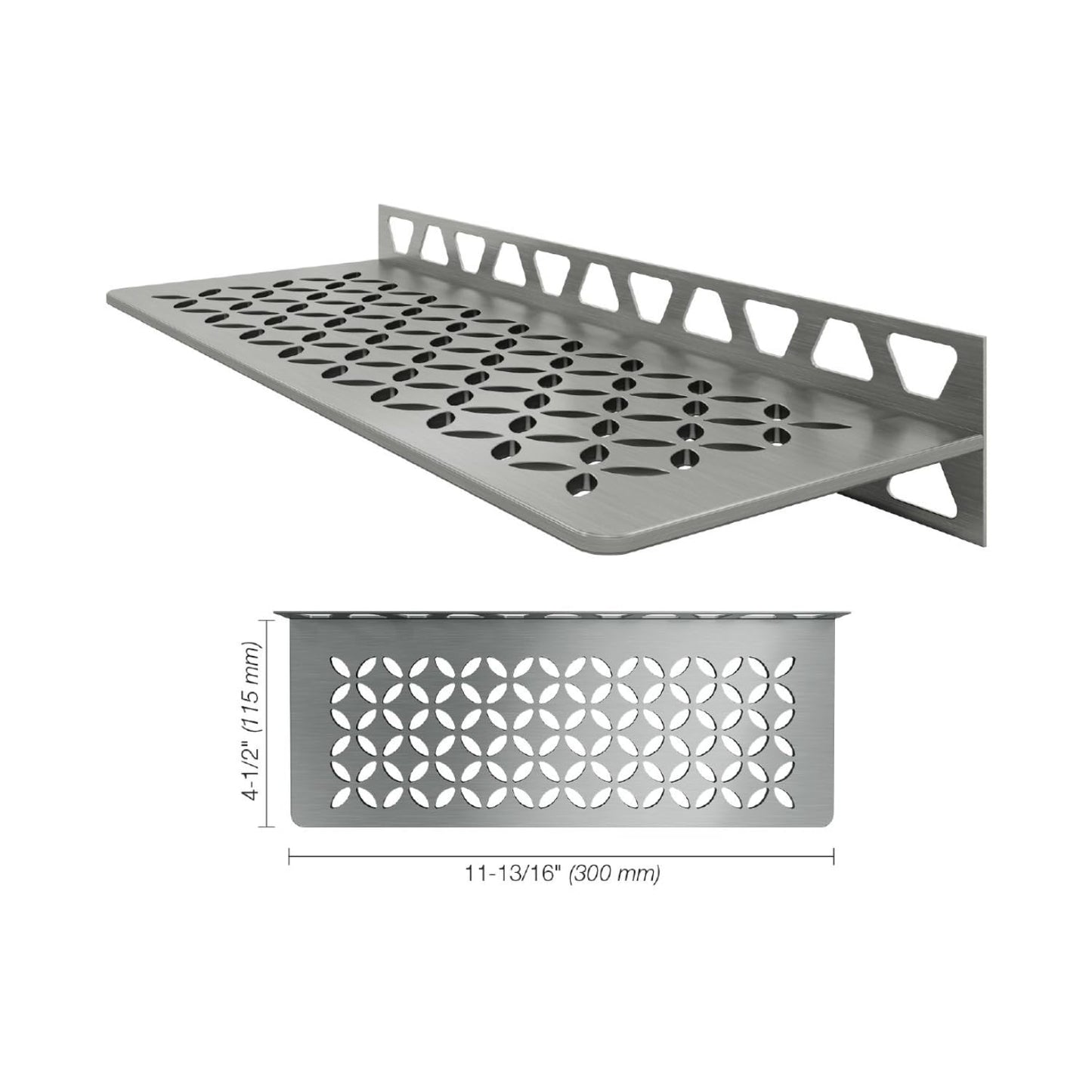 Schluter Rectangular Shelf for Tiled Walls - 4mm Thick, Floral Design, Stainless Steel Material, Brushed Stainless Steel Finish - SWS1D5EB
