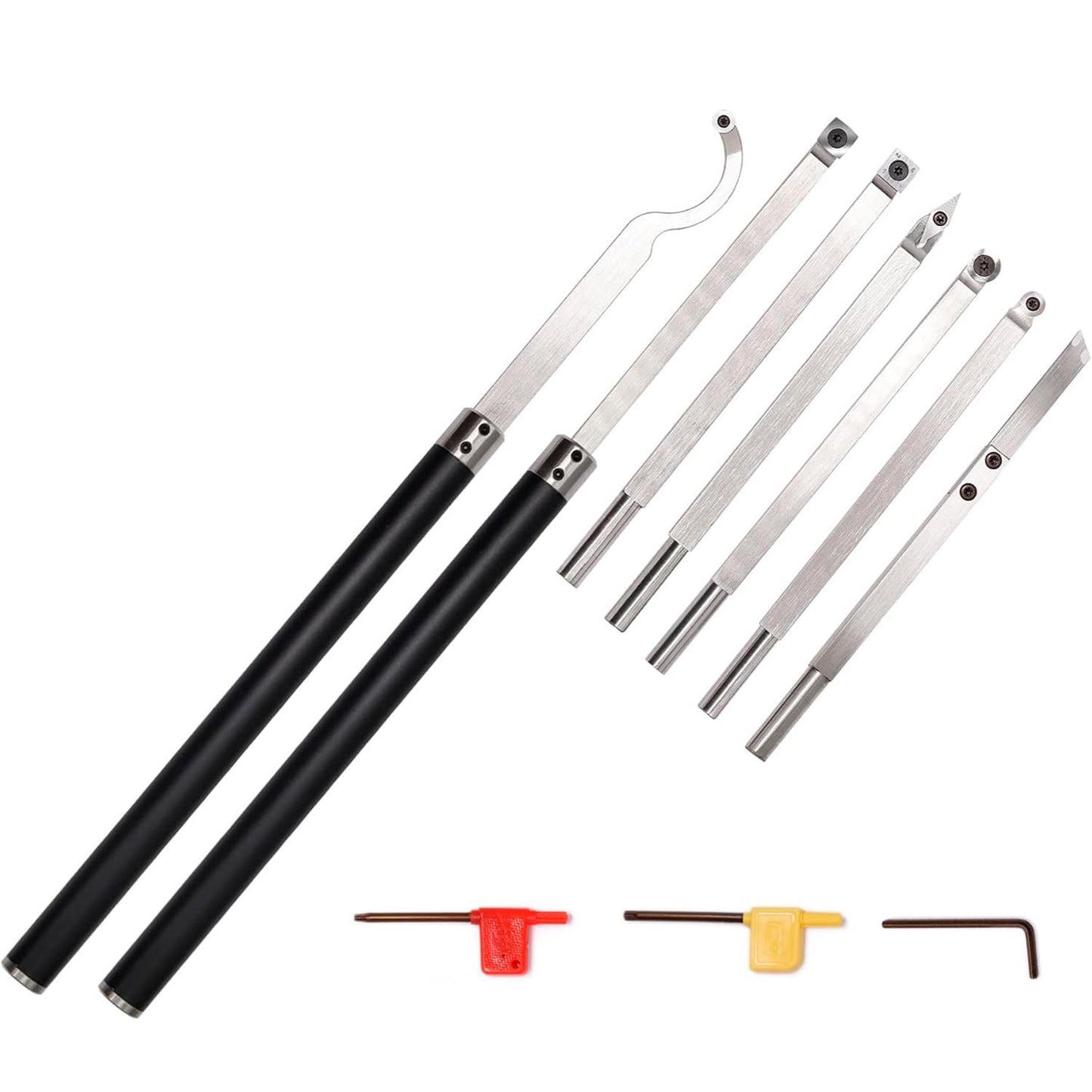 Carbide Tipped Woodturning Tool 9pcs chise set Lathe Full Size Rougher Finisher Detailer Swan Neck Hollower Parting Tools Set of 7 and 2 Interchangeable Aluminum All