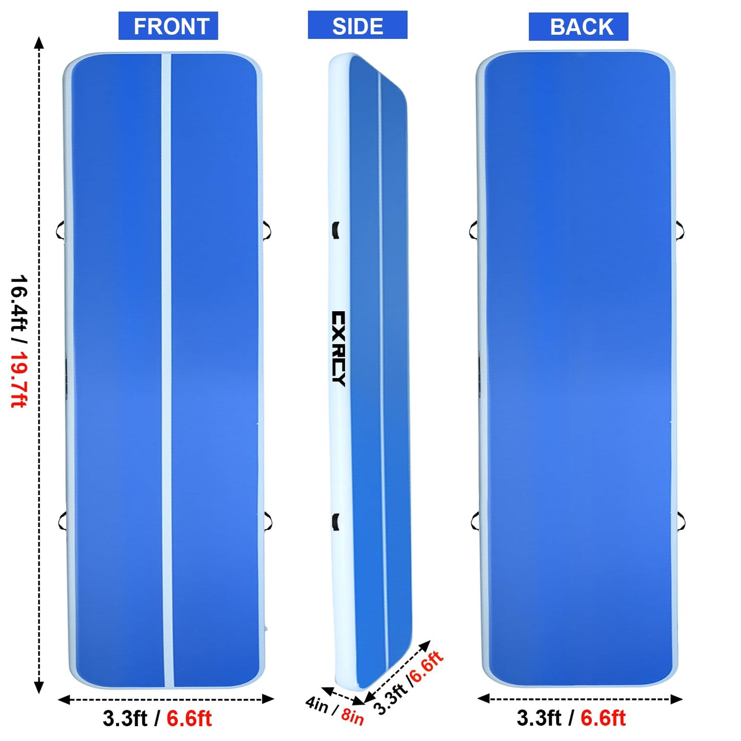 20ft/16ft Extra Large Gymnastics Training Mats Inflatable Air Gymnastics Mat 4/8 inches Thickness Inflatable Floor Mats for Home Use/Training/Cheerleading/Yoga/Water with Electric Pump (16ft*3.3ft*4in(5*1*0.1m))