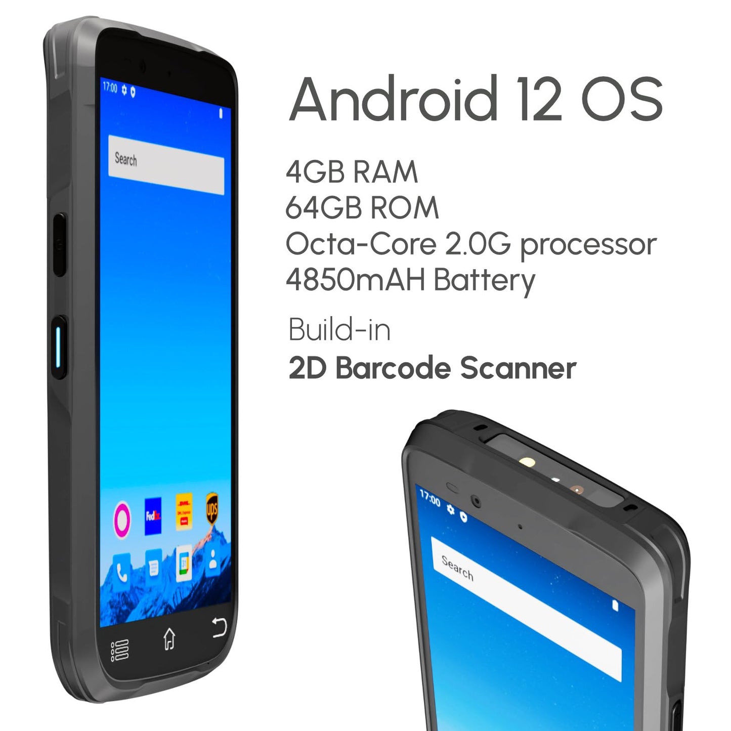 Rayoungtek Rugged Android Barcode Scanner Handheld Mobile Computer 1D 2D QR Code NFC Reader IP66 4G WiFi 6.0" Touch Screen for Inventory Retail Logistics