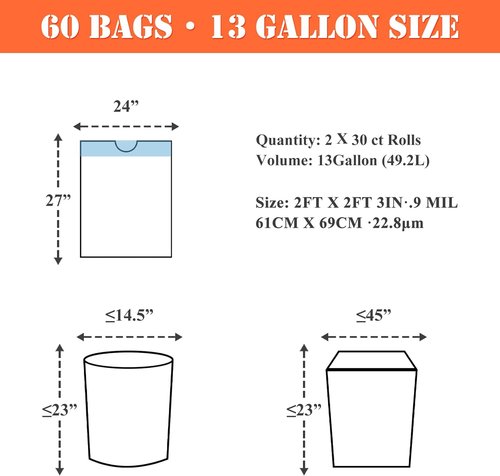 MAGO Family Magic 13 Gallon Trash Bags - Lavender Scented, Leak-Proof & Tear-Free | 60 Count