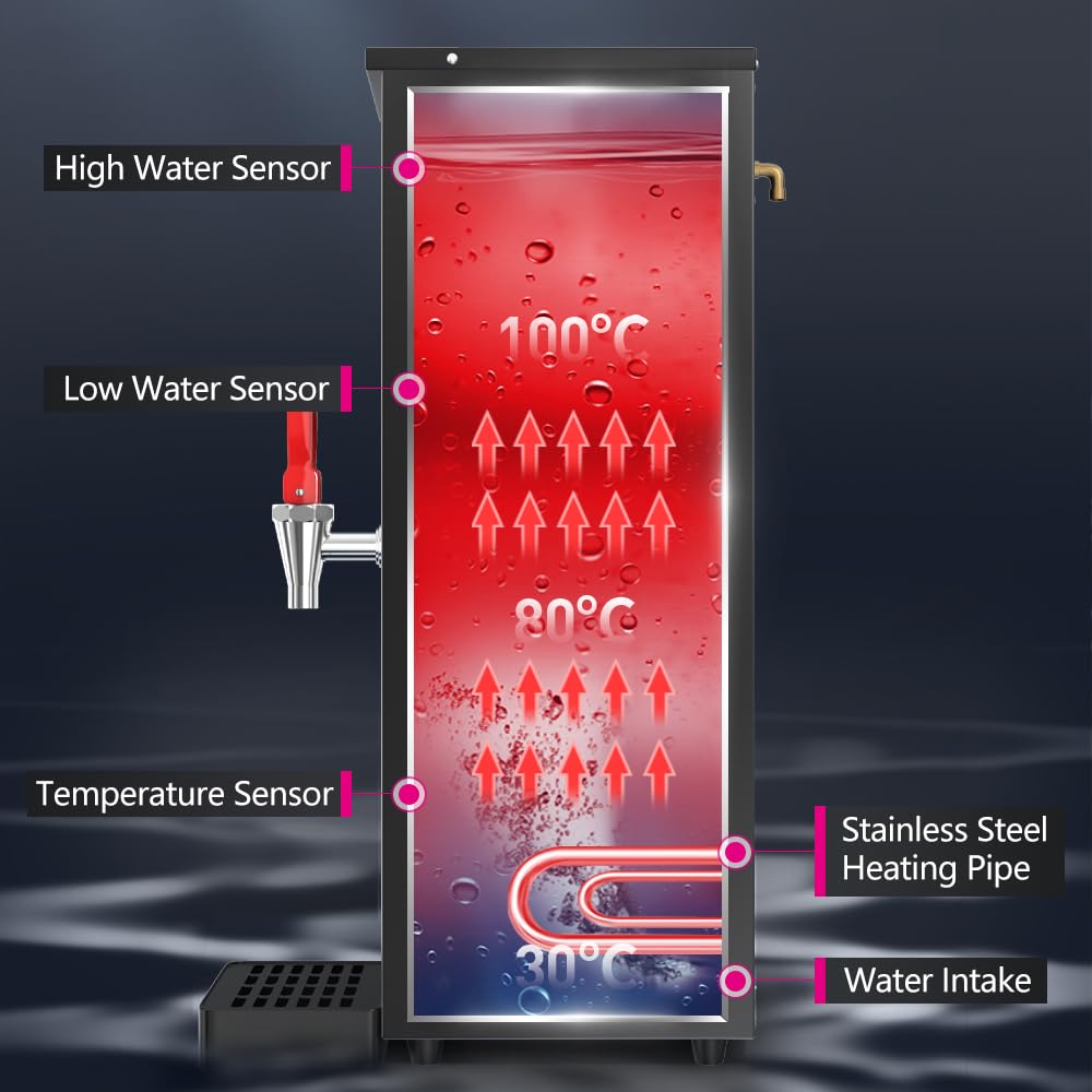 Lecon Chef Water Boiler Eletric Commercial Hot Water Dispenser Countertop 10L Black Automatic 1500W Fast Heating for Restaurant, Home, Office (Without Filter)