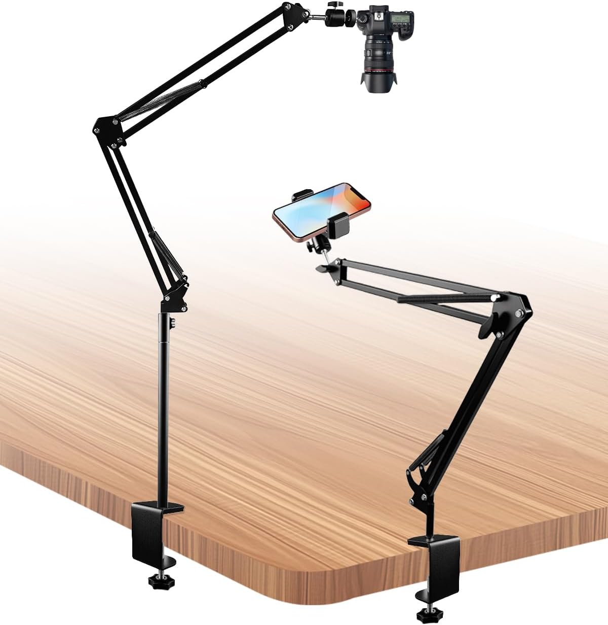 MQHXUY Overhead Camera Mount for Desk, Heavy Duty Adjustable Arm Stand for Phone Webcam DSLR Ring Light