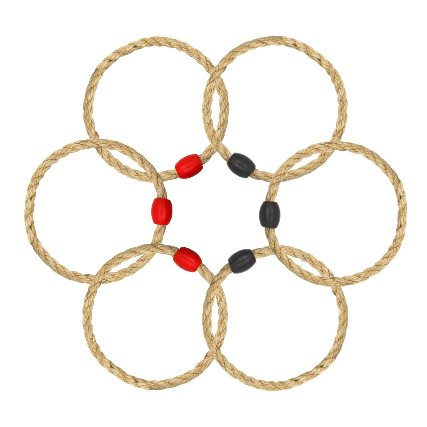 6 Pack Sisal Rope Ring Toss Game Replacement Parts for Adults and Kids, Outdoor Toss Rings for Agility Practice and Speed Game and Yard Games and Lawn Games for Party (Red and Black)