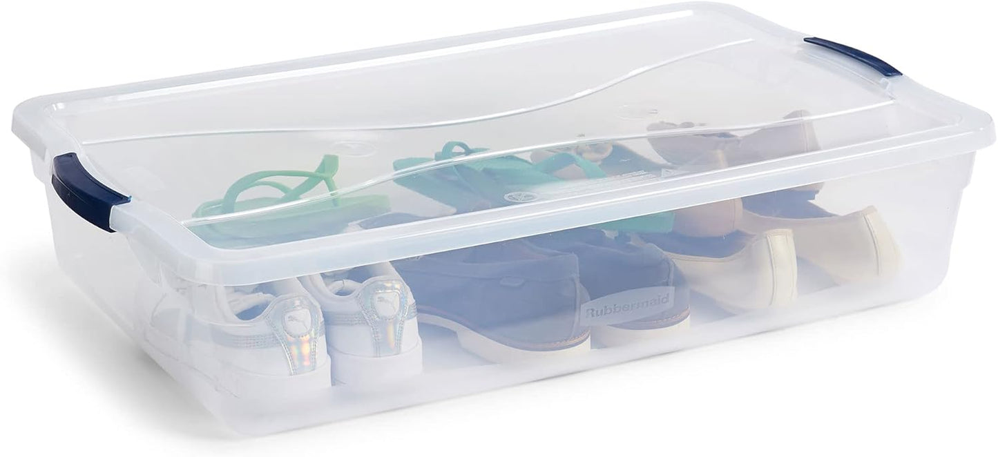 Rubbermaid Cleverstore 42 Quart Stackable Storage Bins - Clear Plastic with Lids | 4 Pack for Garage & Closet