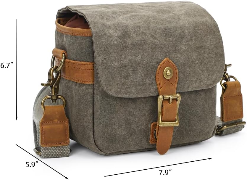 Vintage Canvas DSLR/SLR Camera Bag - Thick Protective Case for Camera and Lens - Water Resistant - Sling Shoulder Bag
