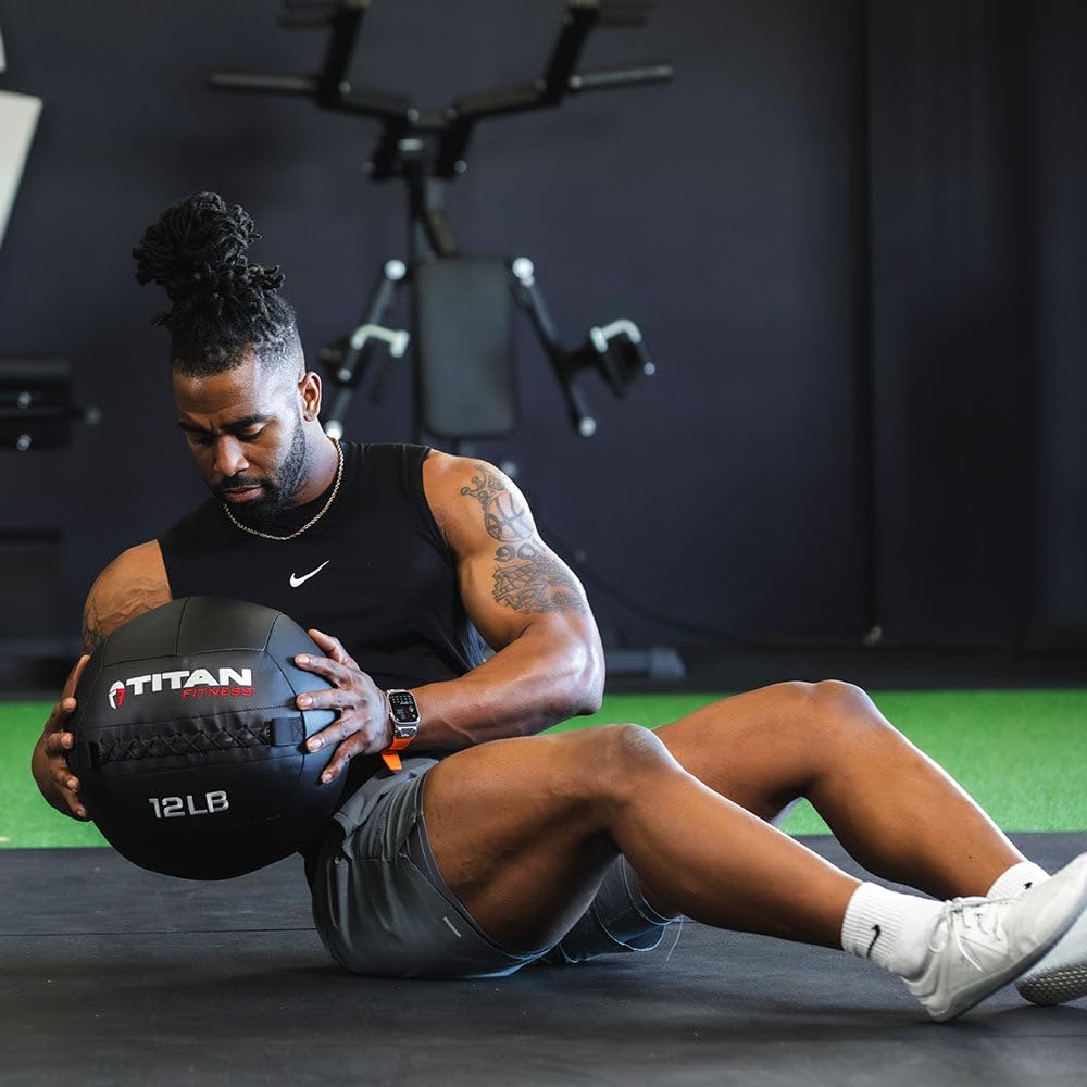 Titan Fitness 6 LB - 14 LB Set Soft Shell Medicine Wall Balls with Poly-Composite Laminate Cross Texture Non-Slip Grip for Throwing, Core Strength, Floor Exercises, Stretching