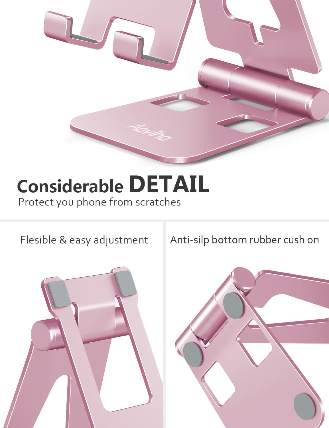 Aoviho iPhone17 16 15 14 13 12 11 8 7 6 5 5s Cell Phone Stand for Desk, Adjustable Desktop Phone Holder Stand, Foldable