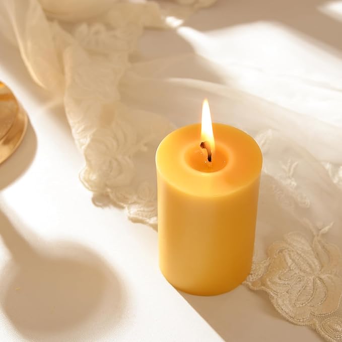 3PCS Beeswax Pillar Candles,Large Handmade Pure Beeswax Candle,Long Lasting Burn Time，Unscented Smokelessï¼? * 3",20H, Raw