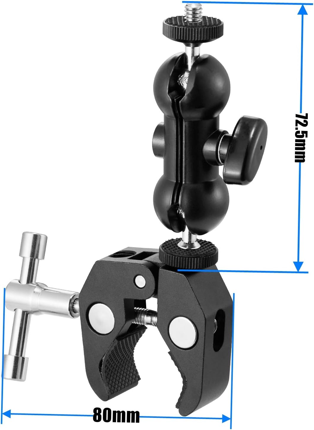 WANBY 1/4" 3/8" Double Ballhead Magic Arm Camera Clamp Mount Monitor Mount Bracket with Super Clamp with and Thread