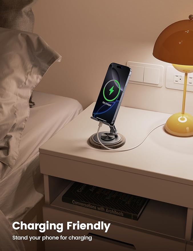 Lamicall Grey Phone Holder, Desk Accessories for Men - Gifts for Fathers Day for Teens, Boys, Girls, Adults & Men Simulated Wood Grain Cell Phone Holder, Office Gaming Decor, 4-10” Phones, Switch