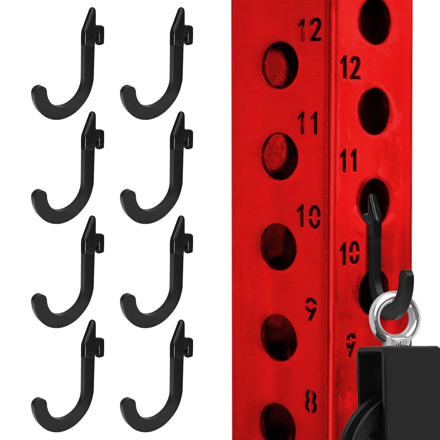 Topfinder 8PSC Squat Rack Accessories Hook Holder,Power Rack Attachments Hooks,DIY Storage Hook for Resistance Bands Barbell Collars and Gym Accessories (Black)