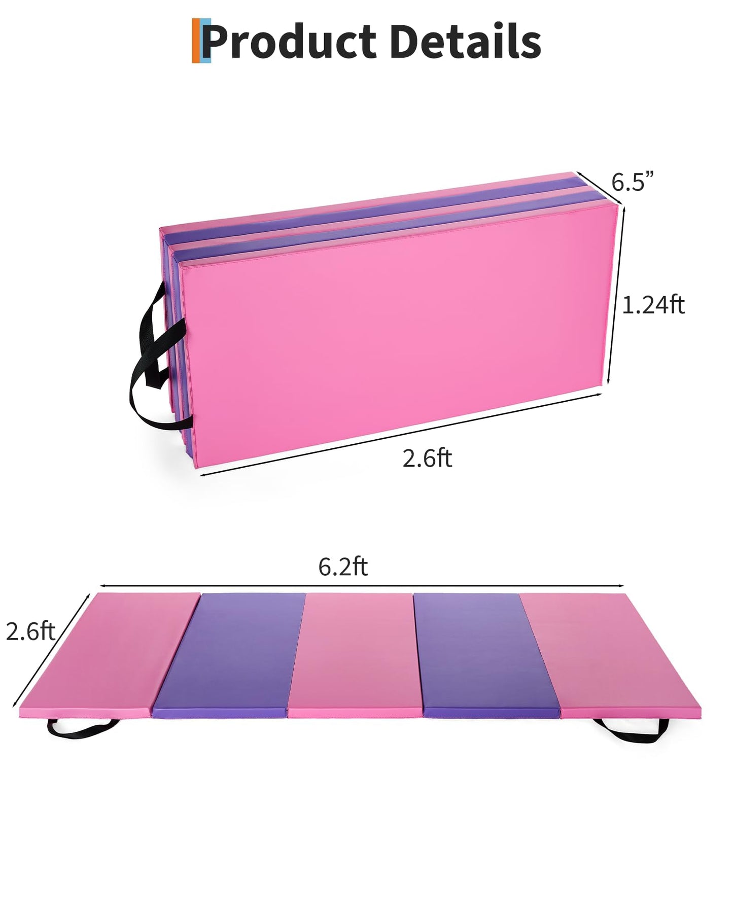 Folding Gymnastics Mat & Exercise Mats&Gymnastics Tumbling Mats-Thick Portable Home Gym Floor Pad for for Pilates, Aerobics, and Martial Arts Fitness Training，Five Pads Folding design