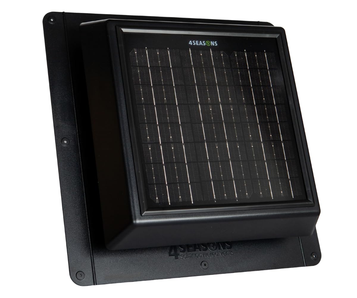 4SEASONS Solar Attic Vent Fan – 400 CFM Airflow, Up to 500 sq. ft., 12W Solar Panel, CSA A93 Certified, Polycarbonate Housing, Quiet Roof Ventilation