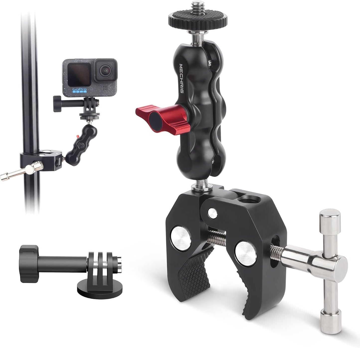 Mechrig 360 1/4"-20 3/8"-16 (SJ019) Camera Clamp Mount with Dual Ballhead Magic Arm, Double Ball Head Adapter