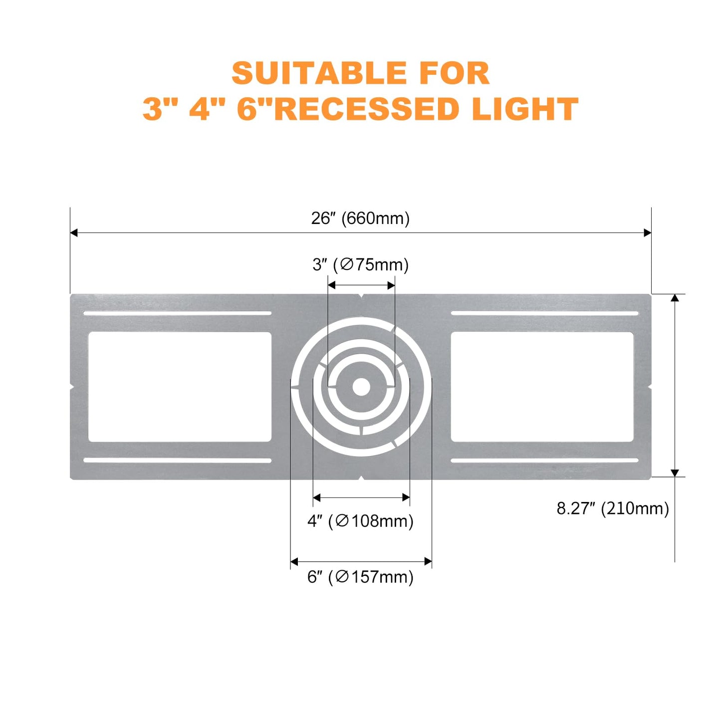 48 Pack New Construction Mounting Plate with 3-4-6" Round Hole –26× 8" Galvanized Steel Recessed LED Light Plate in Wafer Light Bracket, Thin Recessed Ceiling Light with Junction Box