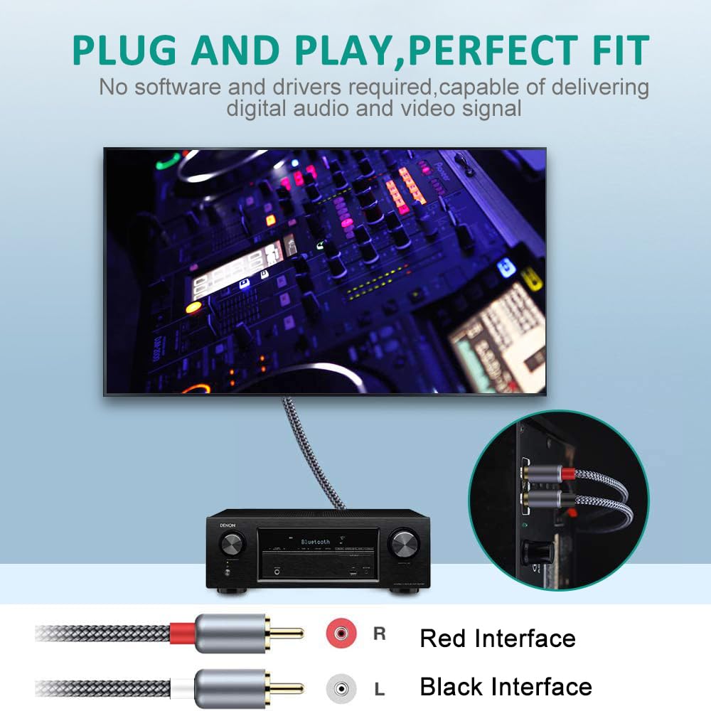 4FT 2RCA 2RCA Goalfish RCA Cable, RCA Audio Cable [Shielded, Nylon Braided] Stereo to Male to Male Cord for Speaker