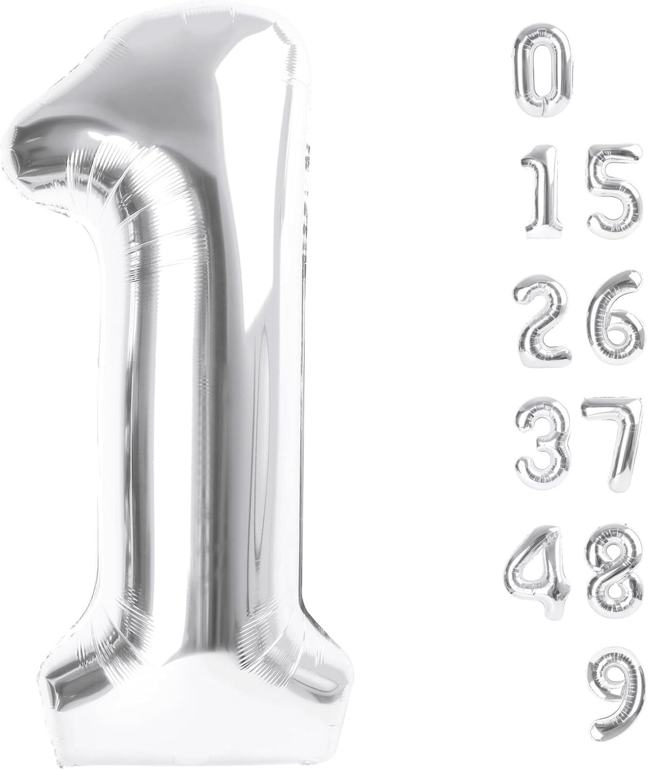 Number Balloons - 40 Inch Silver 1 Balloon for 1st Birthday Party Decorations & Baby Showers