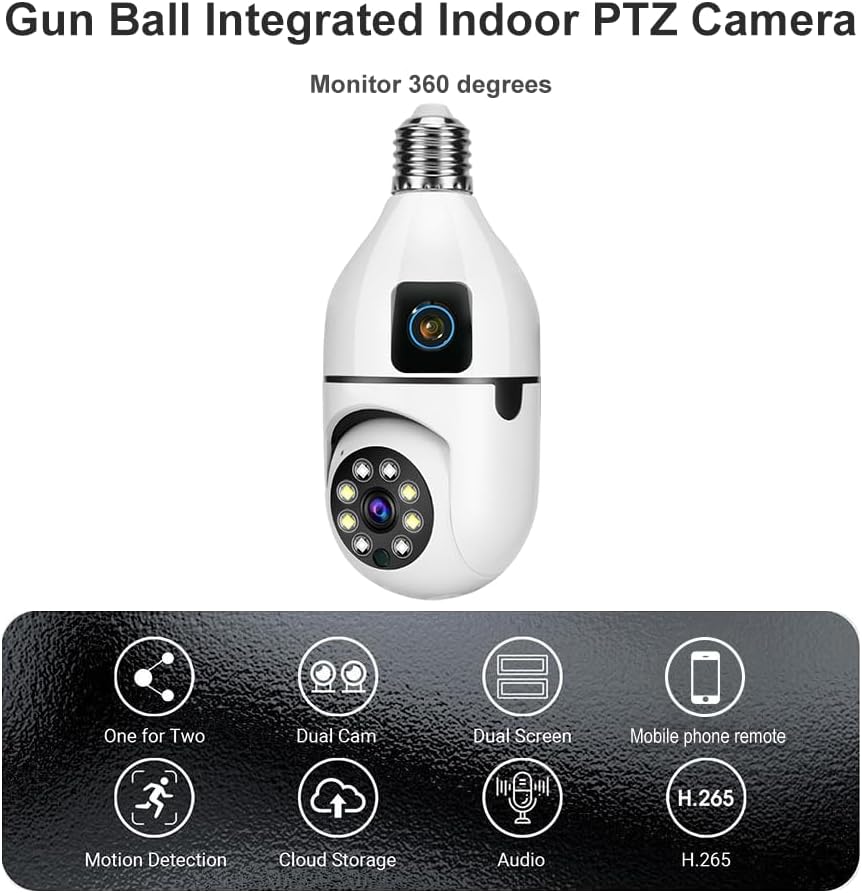 BISHKJOK 6MP Bulb 360 2-Way E27 Dual-Lens Light Security Camera, TUYA Indoor Pan/Tilt WiFi Cam with Auto Tracking