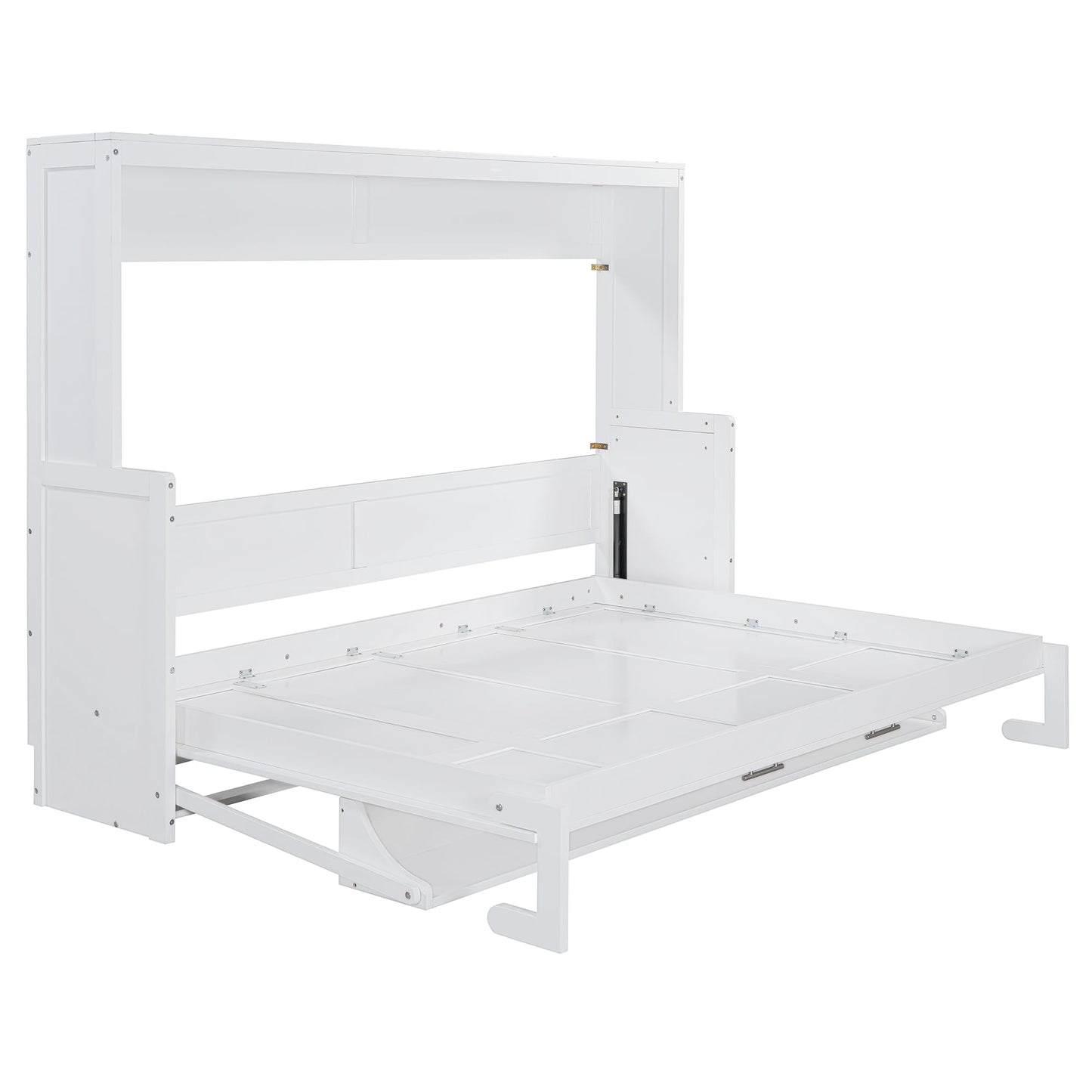 Ball & Cast Horizontal Murphy Bed Queen Size,Hidden Folding Wall Bed Frame with Hydraulic Lift&Desk,Wood Cabinet Platform Bed can be Folded into Desk,Space Saving for Bedroom,Guest Room,White