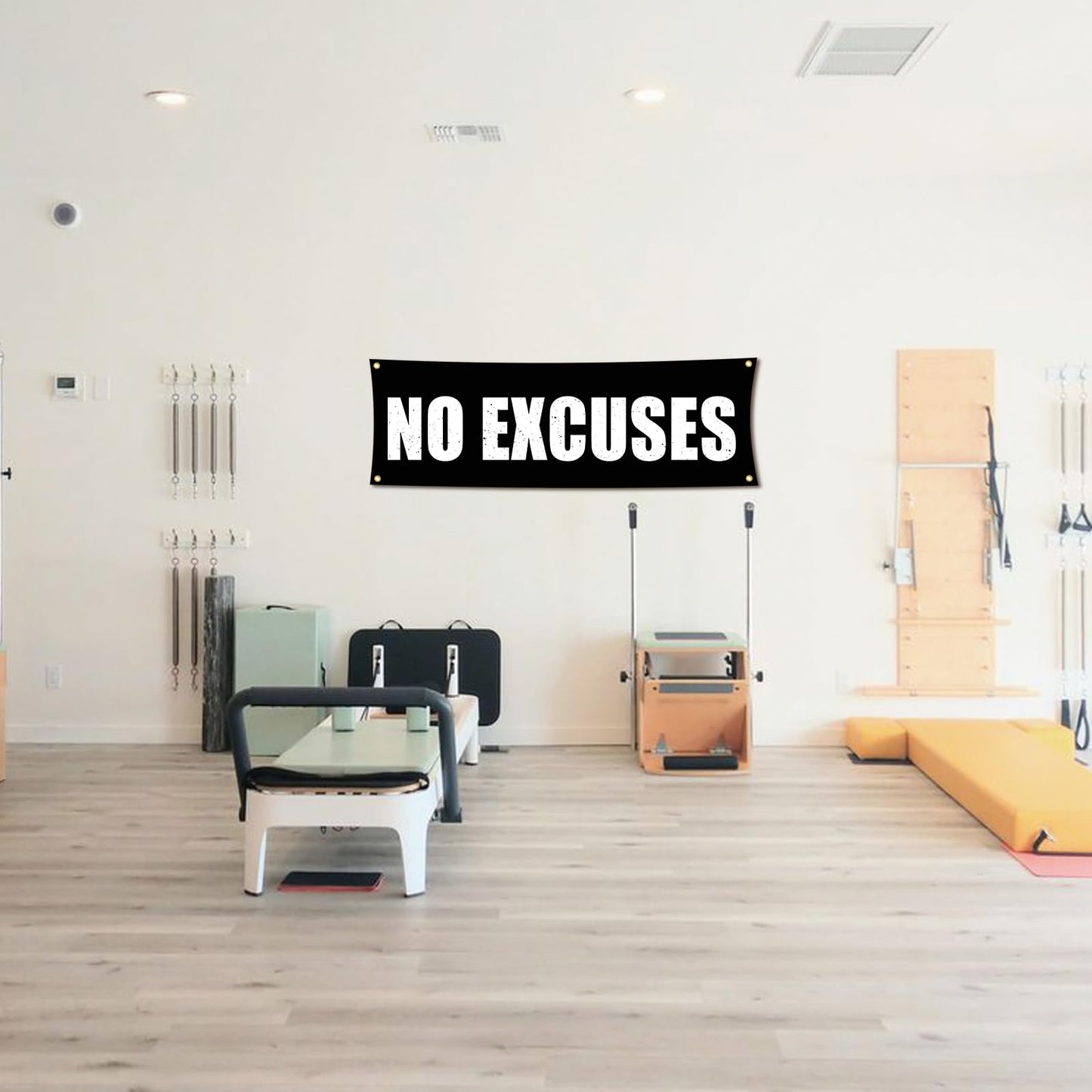 Motivational Gym Flag Banner - No Excuses - 72x24 Inches Home & Garage Gym Wall Decor with 4 Brass Grommets for Easy Hanging