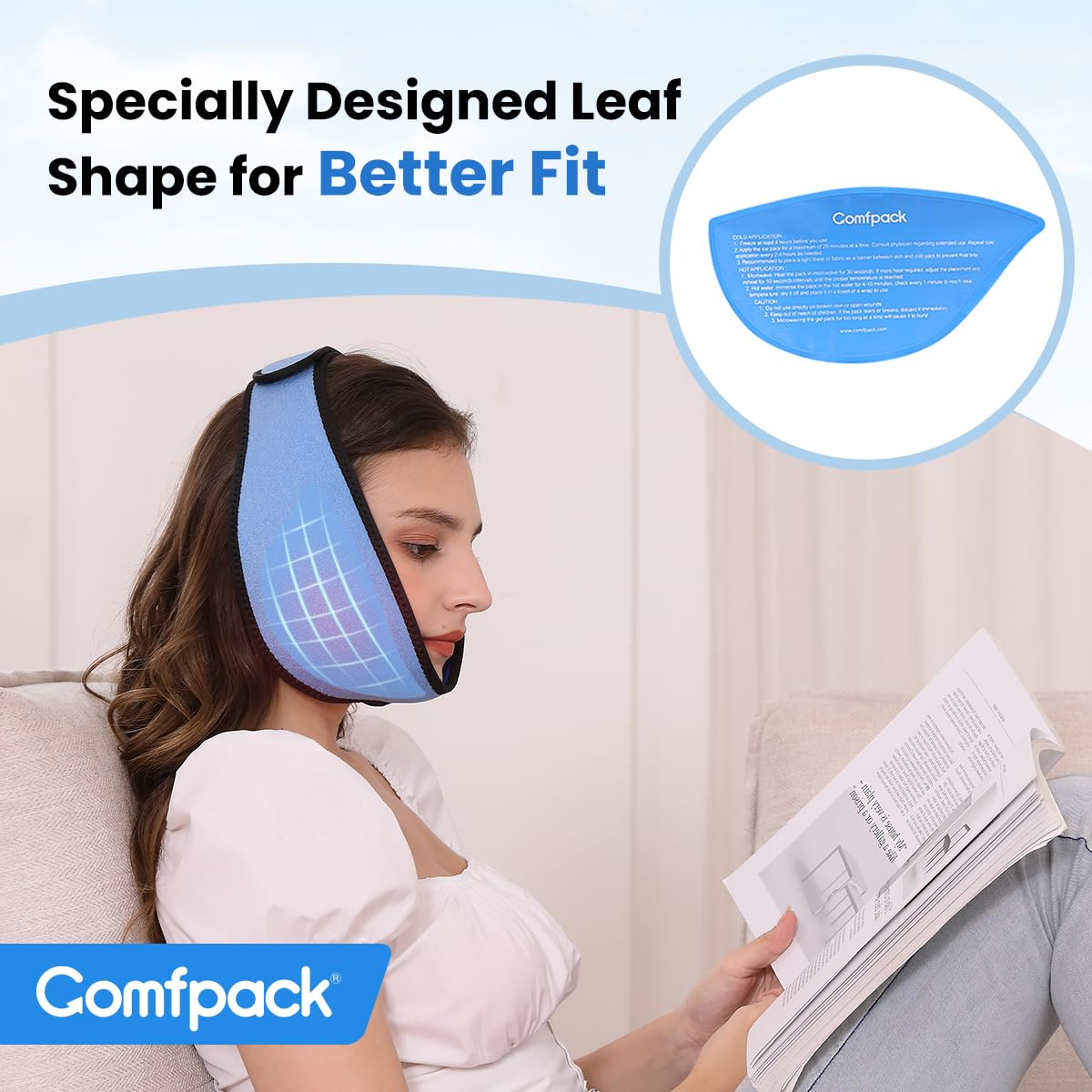 Comfpack Face Ice Pack Wrap for TMJ Relief with 4 Reusable Hot Cold Gel Packs, Wisdom Teeth Ice Pack Head Wrap for Tonsillectomy, Tooth Extraction & Teeth Removed, Oral Surgery, Cosmetic Injection