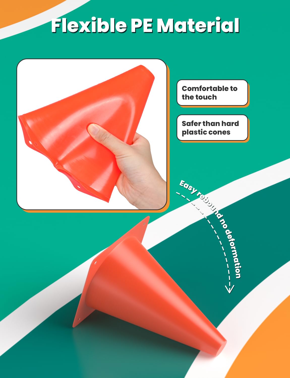 GHB Soccer Cones 7" 9" of 12 24 Pack Disc Soccer Sport Cones Training Field Marker Agility Cones for Basketball, Coaching, Practice Equipment Includes Drills Guide (7" 24Pcs Orange)
