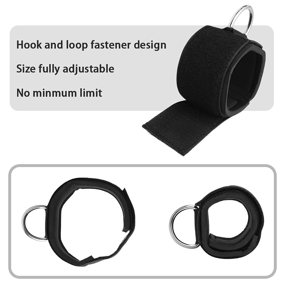 Vishusju Ankle Wrist Cuffs Neoprene Padded Straps D-Ring Glute Kickback for Cable Machines Legs Exercise Adjustable Fitness (D Ring Black)
