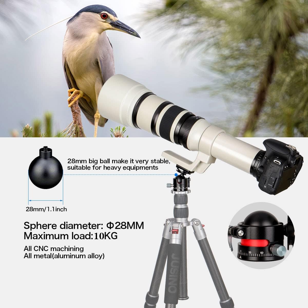 koolehaoda 360 1/4" 28mm 22lbs/10kg E1 Tripod Head Mini Ball Head Camera Panoramic Head with Screw Arca Type Quick