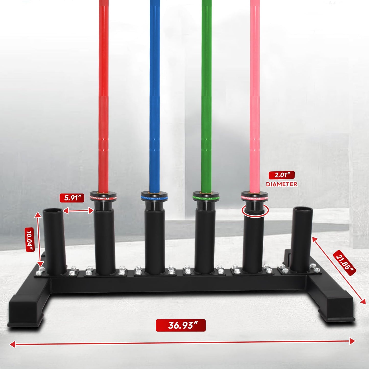 RICHUANG Freestanding Barbell Holder, Vertical 6 Bar Storage Rack for 2" Olympic Bars, Durable Barbell Stand, Space-Saving Floor Stand for Weight Bar and Specialty Bars