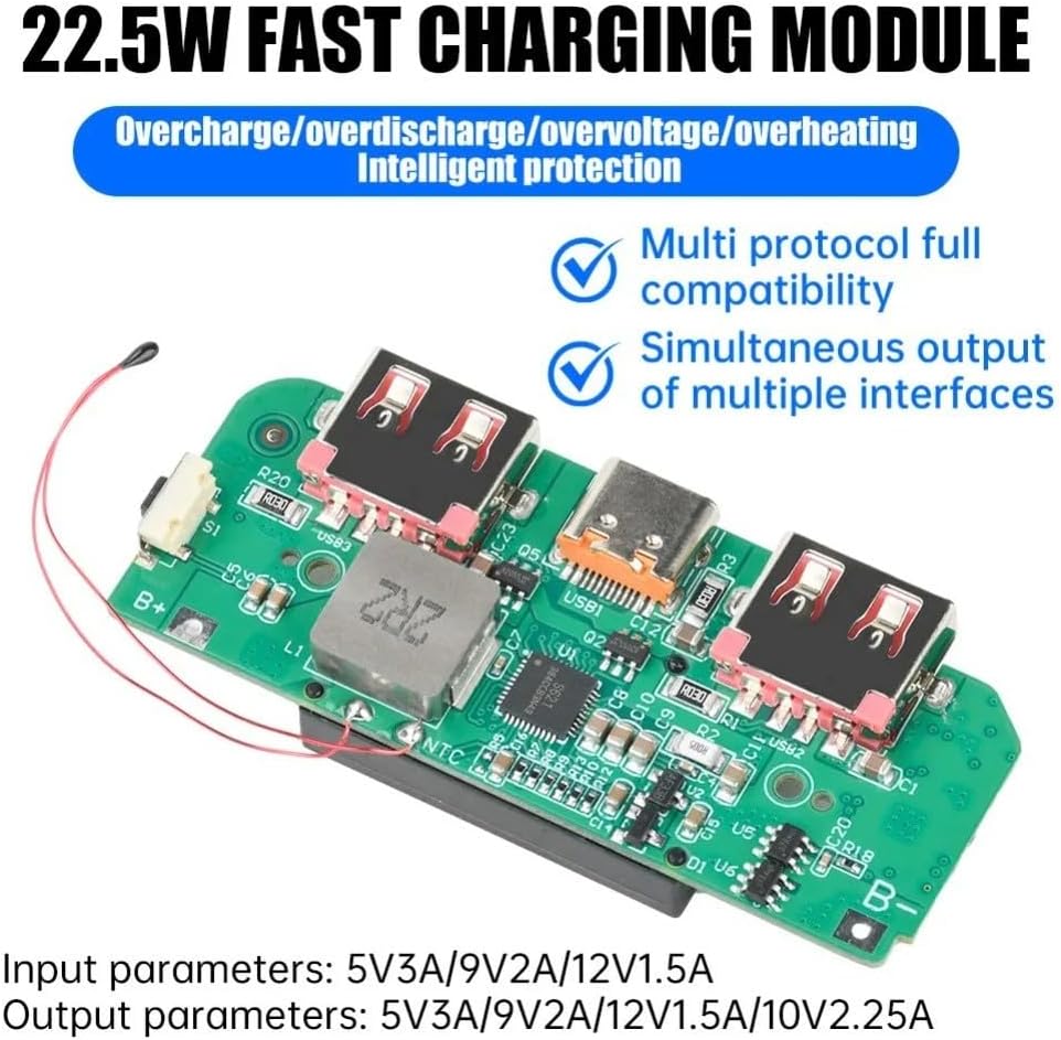 UrbanHui 22 5W USB Power Bank Module Fast Charging Stepdown Converter With Integrated Protection Circuits, Multiple