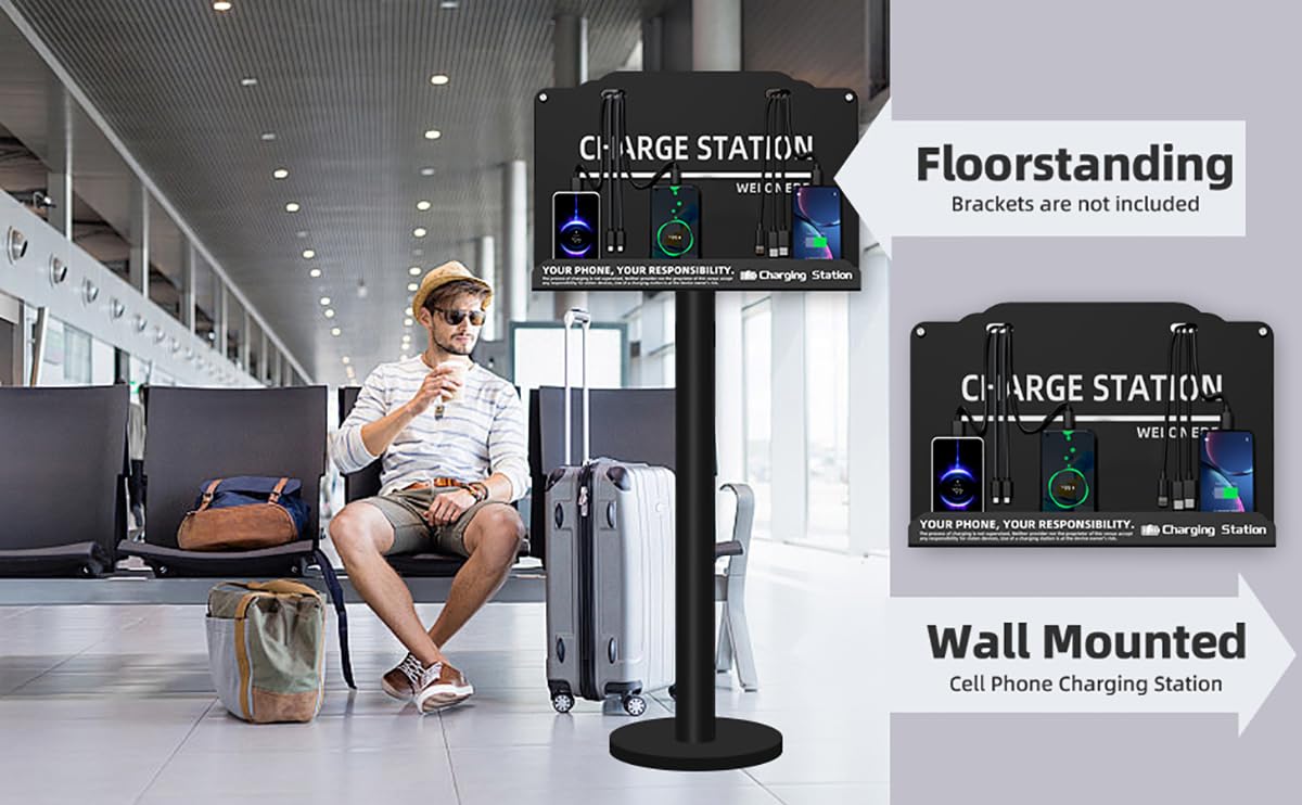 Floor Stand Cell Phone Charging Station Mobile Phone Charging Station | Fast Charging 8 Device | Compatible with Apple Tablets Android Port | Great for Offices Hotel Hospital Airport