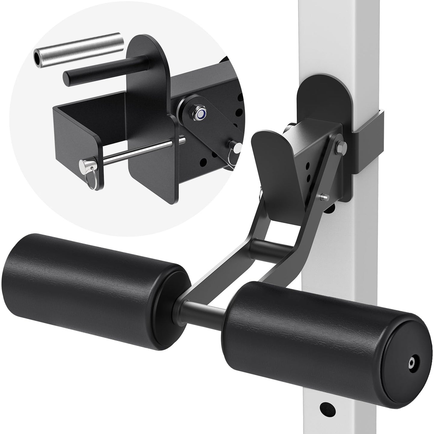 SELEWARE Nordic Hamstring Curl Squat Rack Attachment for 3x3 Power Rack with 5/8" or 1" Hole - Adjustable Leg Hold Down Attachment with Leather Surface for Home Gym Workouts