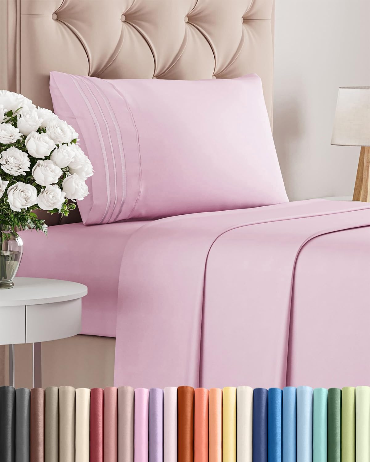 Skiennix Twin XL Sheet Set - Comfy Breathable Cooling Bed Sheets - Luxury Hotel Quality - Light Pink, Deep Pockets, Soft & Wrinkle-Free