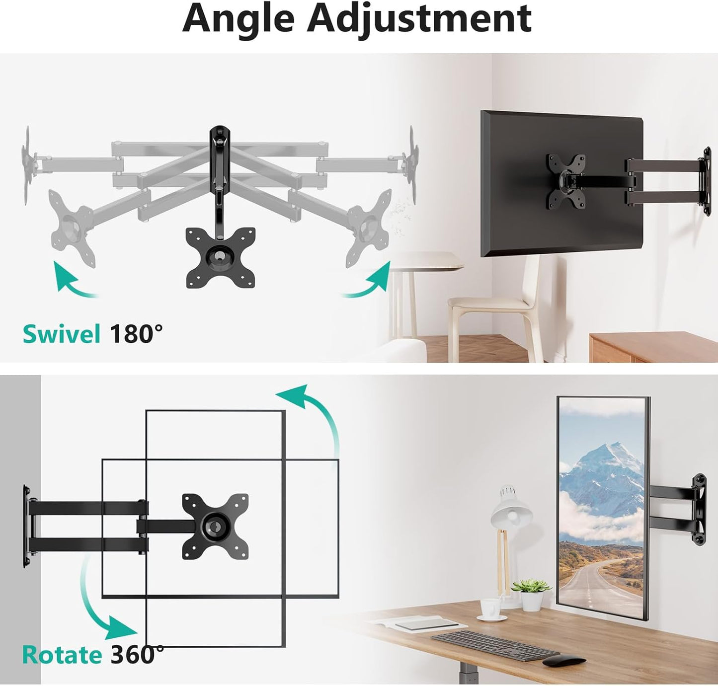WALI 15 inch 13 32 inch 100x100mm (1330LM), TV Wall Mount Articulating LCD Monitor Full Motion Extension Arm Tilt