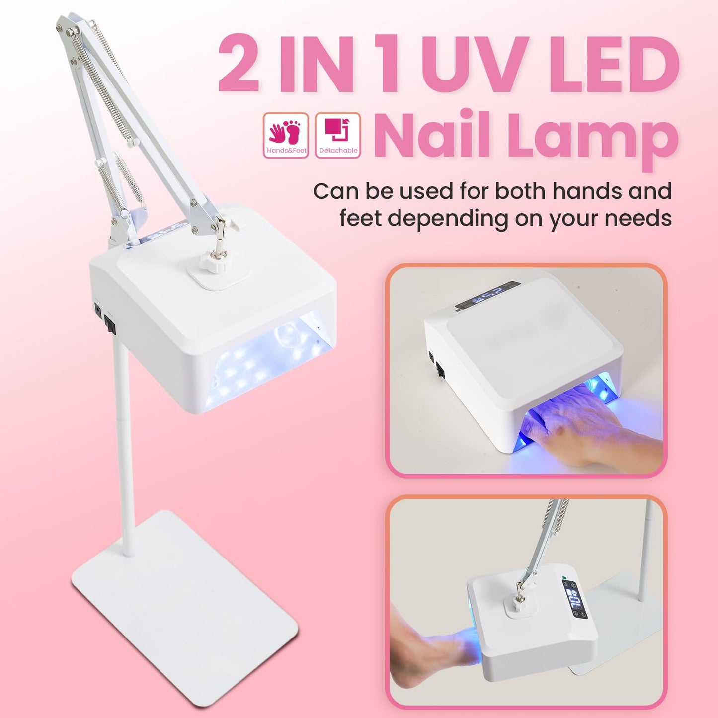 DLITISH UV Foot Lamp with Stand, 78W Hanging Pedicure Lamp, Cordless UV Light for Feet with Sensor, LED Nail Light on an Arm, Wireless Gel Nail Polish Curing for Nails (Whole Floor Lamp)