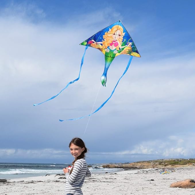 Mint's Colorful Life Mermaid Kite for Girls & Kids, Easiest to Fly Delta Kite