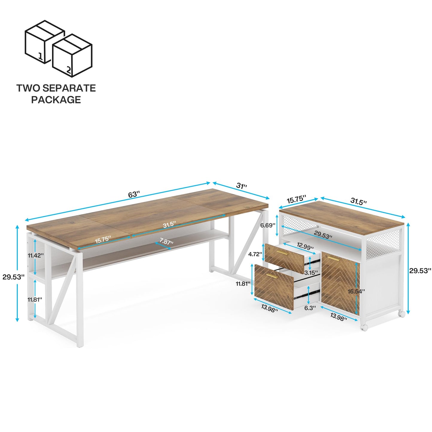 Tribesigns L Shaped Desk with Drawer,63" Executive Computer Desk and lateral File Cabinet, 2 Piece Home Office Furniture for Hanging File, Cabinet with Doors