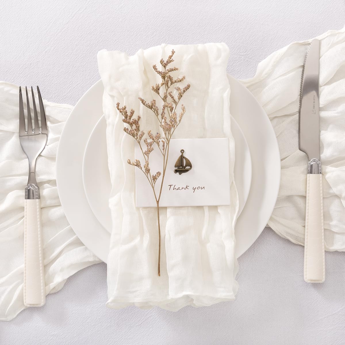 Jimtx 20 Pack Ivory Cheesecloth Napkins Washable White Spring Summer Cloth Napkins Set of 20 Bulk 21x21 Inches for Dinner Wedding Baby Bridal Shower Birthday Party Table Decor