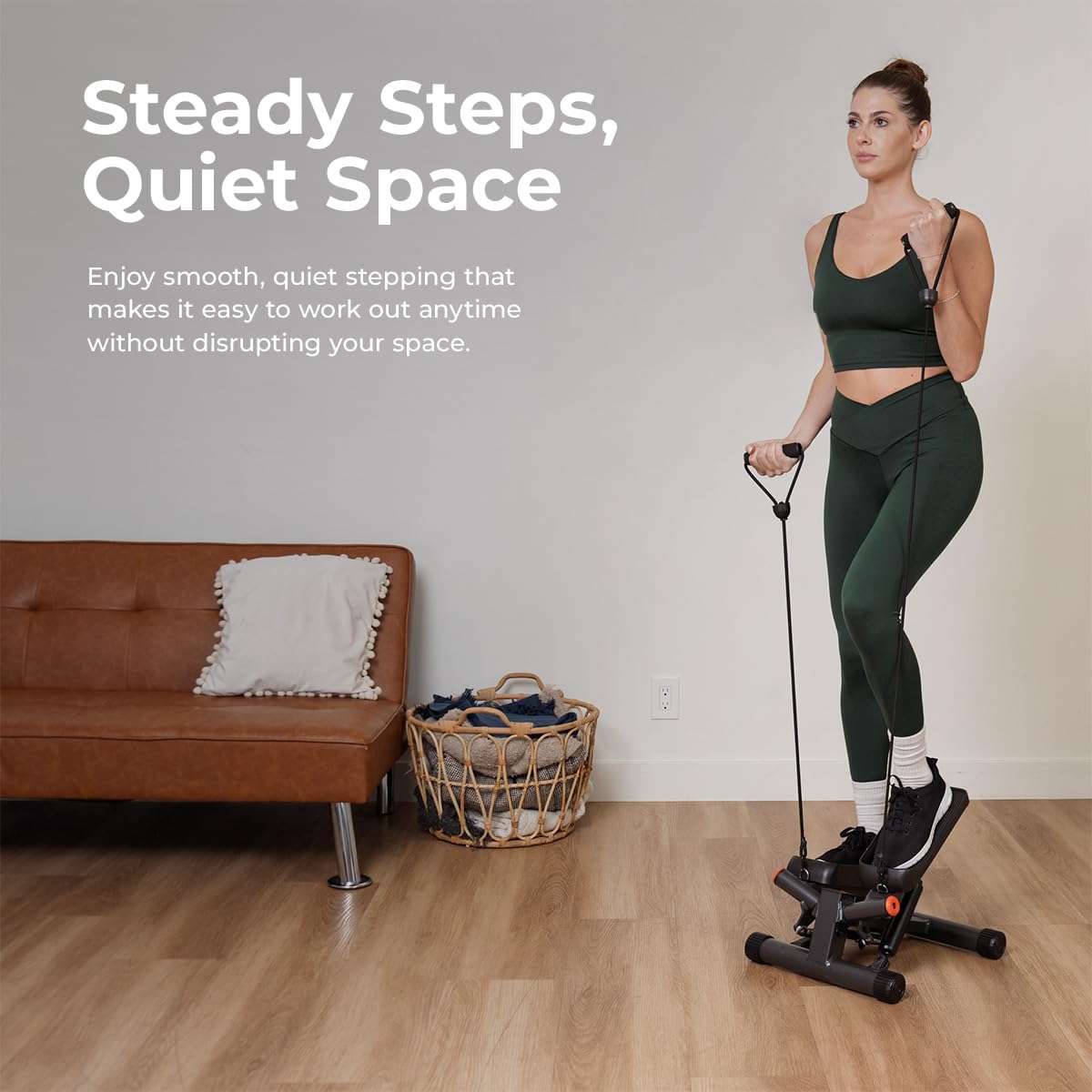 Sunny Health & Fitness Smart Twist Stepper with Resistance Bands, Bluetooth App Connectivity, Adjustable Step Height, 300 LB Capacity, Compact Mini Stair Step Machine
