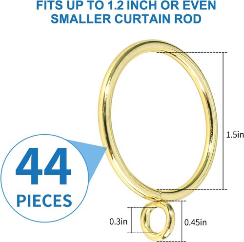44 Pack Metal Curtain Rings by [Brand Name] - Eyelet Drapery Rings for Pinch Pleat Curtains | 1.5 Inch ID, Gold