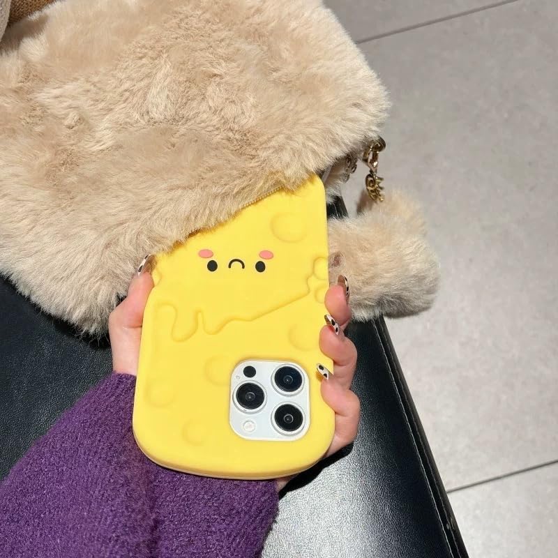 AZIALOWK 3D 17) Soft Silicone Cheese Phone Case for Apple Food Yellow Color Bright Vibrant Cartoon Creative Fun Cute