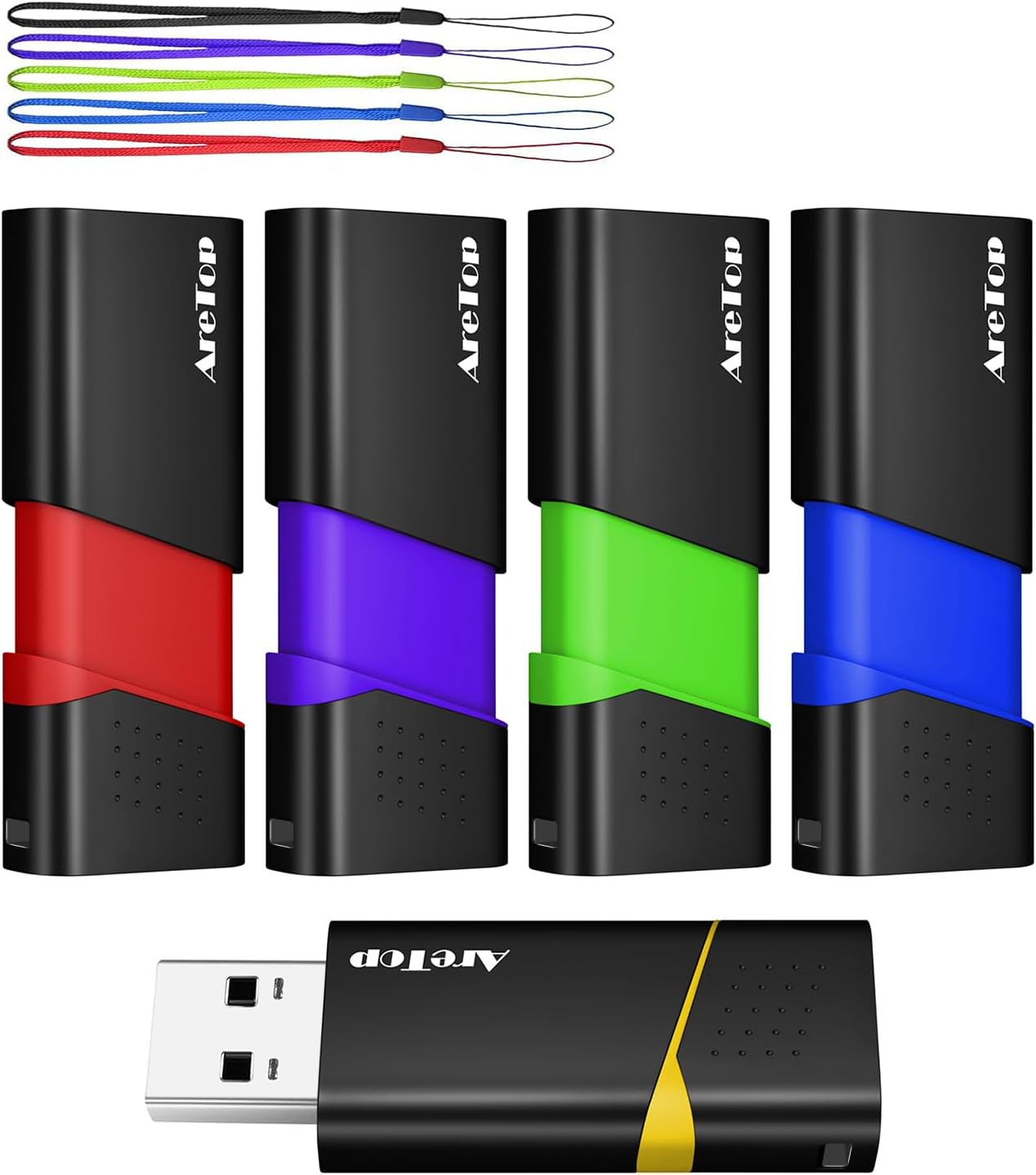 AreTop 8GB 5 Pack FAT32 8GB 5 Pack Flash Drive Thumb Drives Slide Retractable USB Drives Memory Sticks for Data Storage