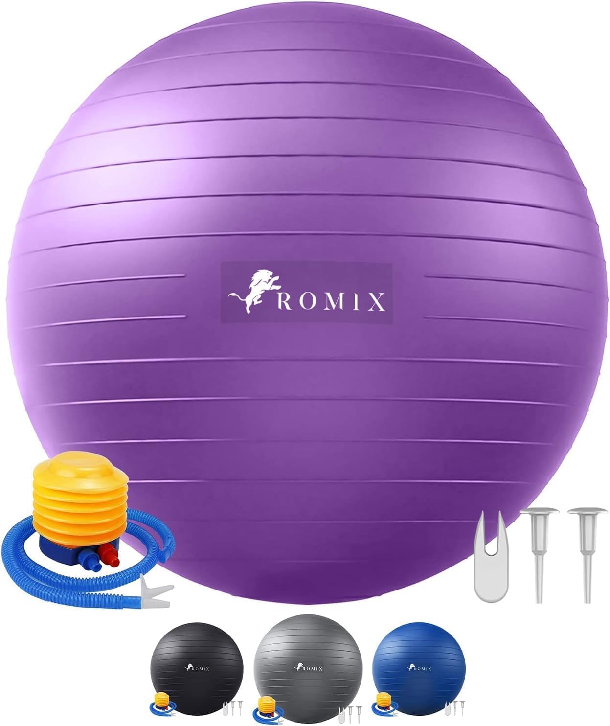 ROMIX Exercise Ball for Yoga, Pilates and Fitness, Anti-Burst Yoga Ball for Pregnancy with Pump, Anti-Slip Stability Balls for Home Gym Workout, Extra Thick Exercise Balls Physical Therapy, 3 Sizes