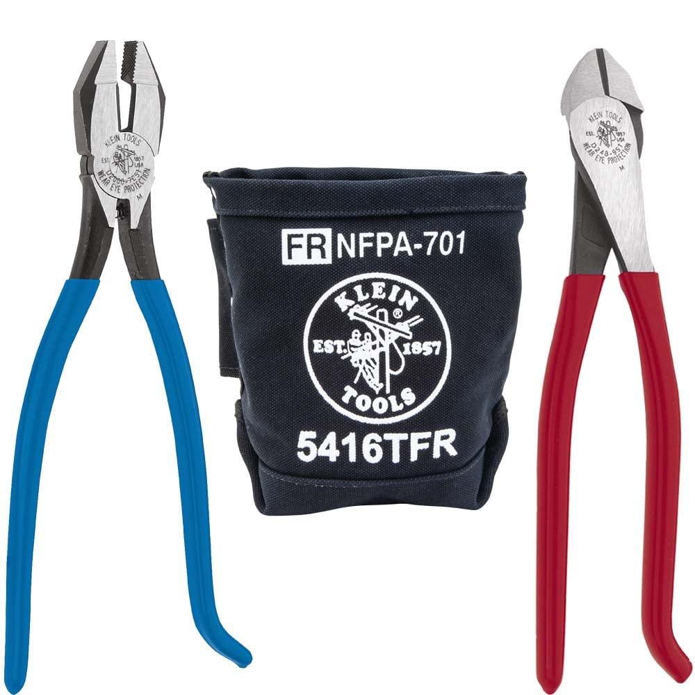 Klein Tools Pliers Kit with Tie Wire Reel Pad | Ironworker's Diagonal Cutting Pliers, Heavy Duty Side Cutters and Flame Resistant Canvas Tool Bag