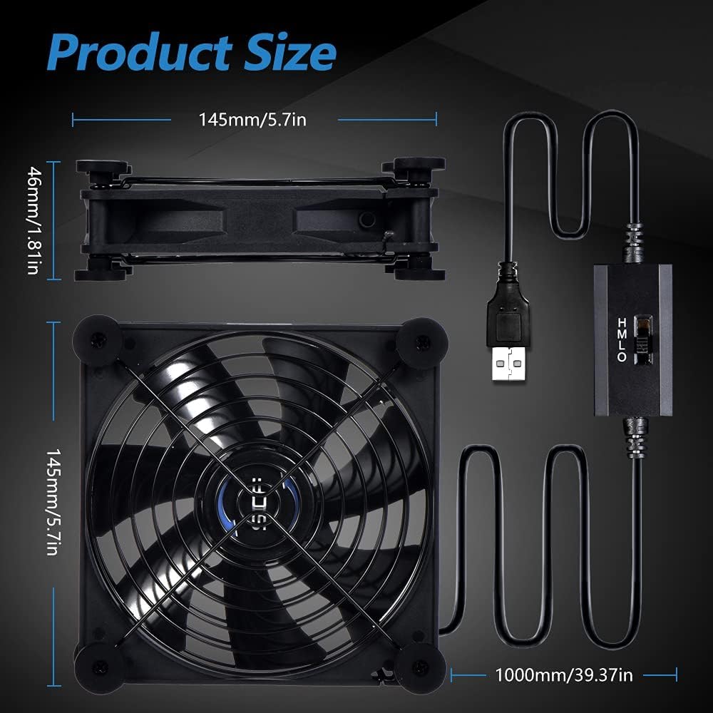SCCCF 140mm 5V Quiet USB Portable Cooling Fan for Flat Panel TV Receiver Router DVR PlayStation Xbox Computer Cabinet