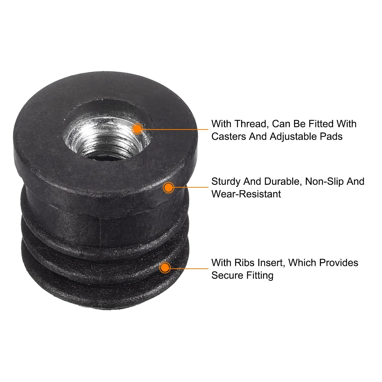 uxcell 12Pcs Black Plastic Round Inserts for 15mm/0.59" ID Round Tube, M6 Thread, Furniture Leg Plugs