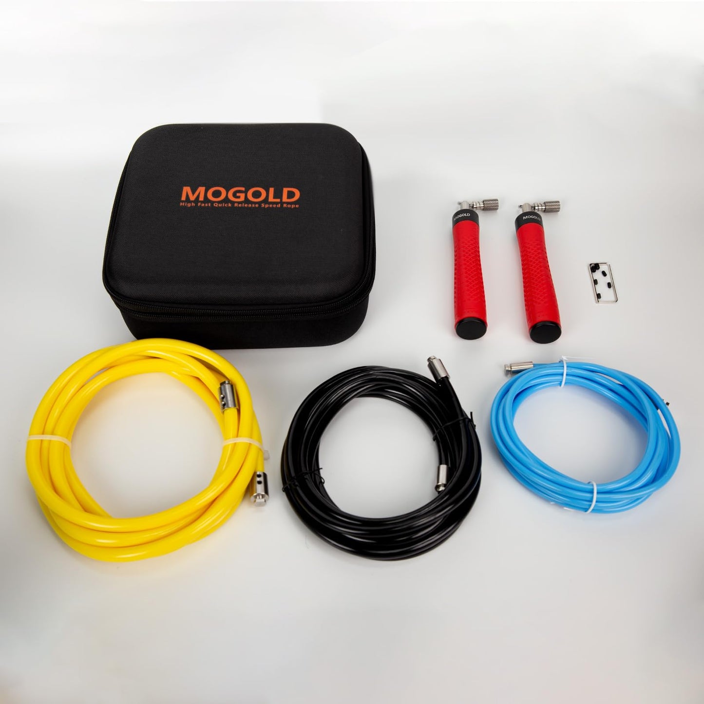 MOGOLD Jump Rope Weighted with 3pcs Heavy Ropes in 118in Long, Anti-Slip Handles with Quick Release, Carrying Case, Black (Red)