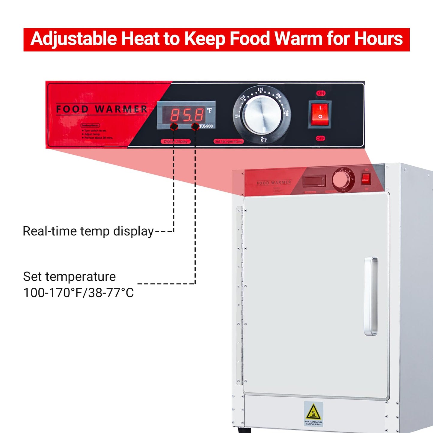 EliteEdge 5-Tier Hot Box Food Warmer 19"x23"x27", 850W Stainless Steel Heated Cabinet/Proofing Cabinet with Water Tray, Fits 1/1 Pans, Perfect for Pizza, Chicken, Patty, Pastry