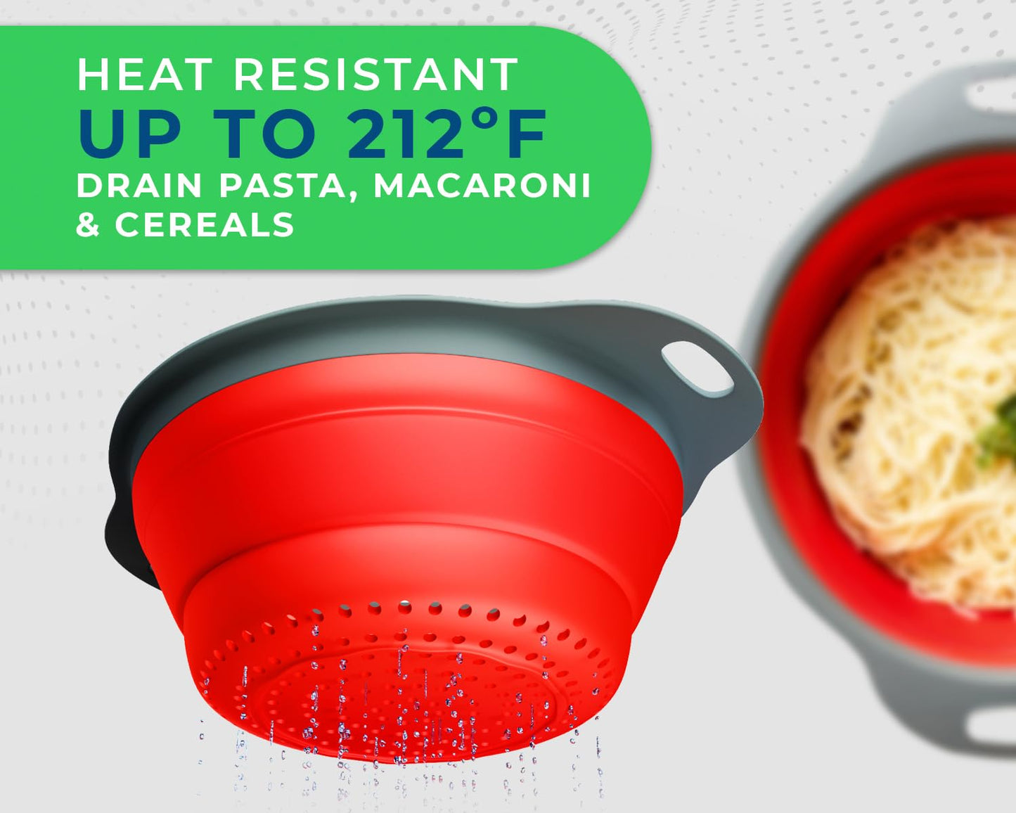 Comfify Ultimate Kitchen Strainers Set of 2 - Collapsible Silicone Colanders For Easy Storage - Use with Pasta & Veggies or as a Fruit or Berry Bowl with Strainer - Irreplaceable for Campers - Red